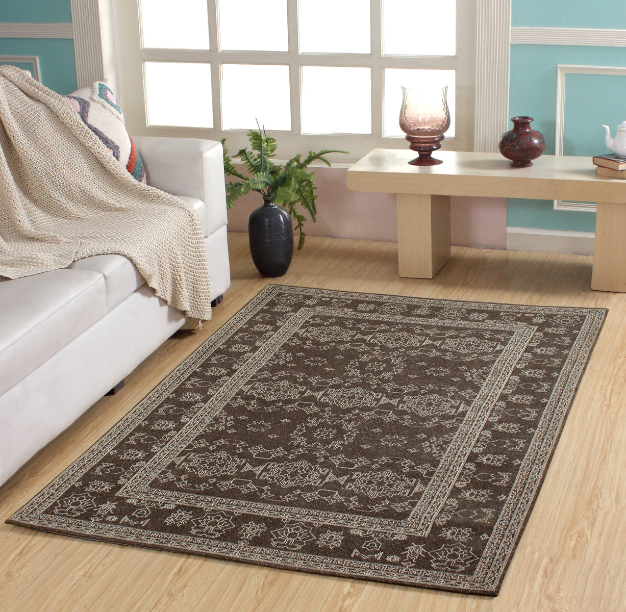 "North Aztec handwoven cotton rug with Aztec patterns – full view"