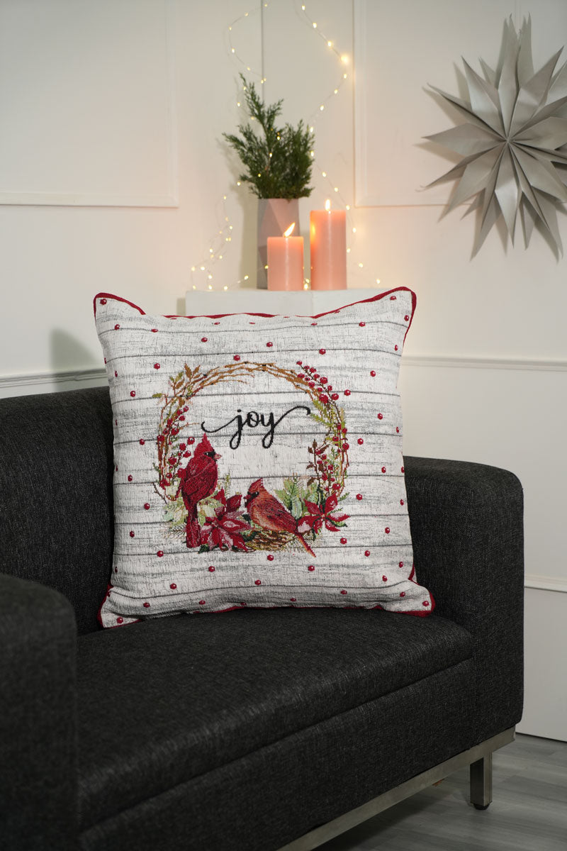 Joy Jacquard Woven Cushion Red & White ( A Set Of Two Pieces) - FAB NATURA