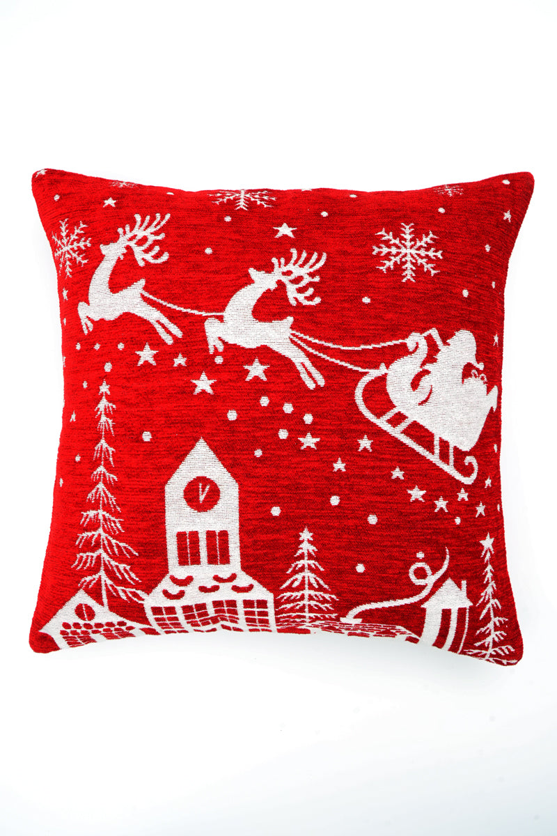 Santa Sleigh Jacquard Woven Cushion ( A Set Of Two Pieces) - FAB NATURA