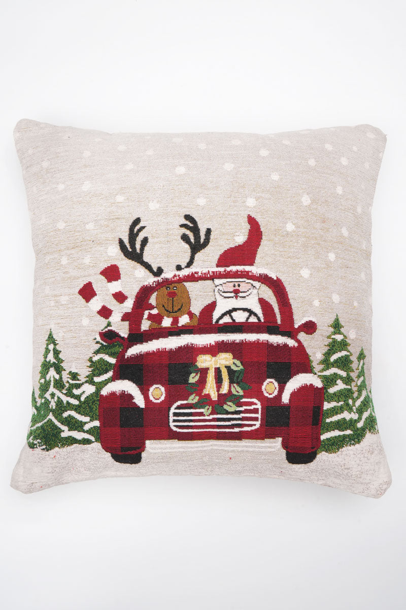 Santa Car Jacquard Woven Cushion with Filler ( A Set Of Two Pieces) - FAB NATURA