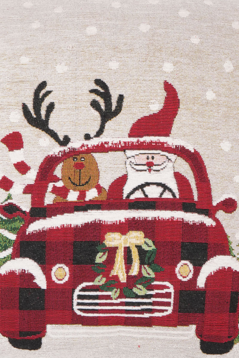 Santa Car Jacquard Woven Cushion with Filler ( A Set Of Two Pieces) - FAB NATURA