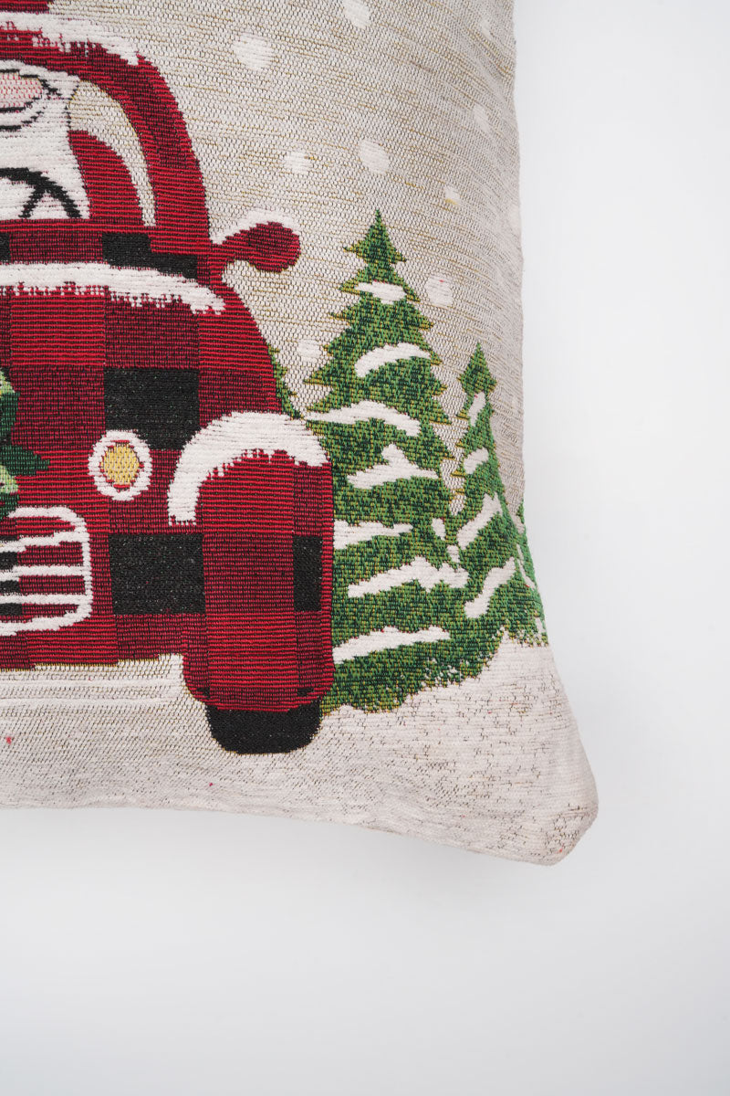 Santa Car Jacquard Woven Cushion with Filler ( A Set Of Two Pieces) - FAB NATURA