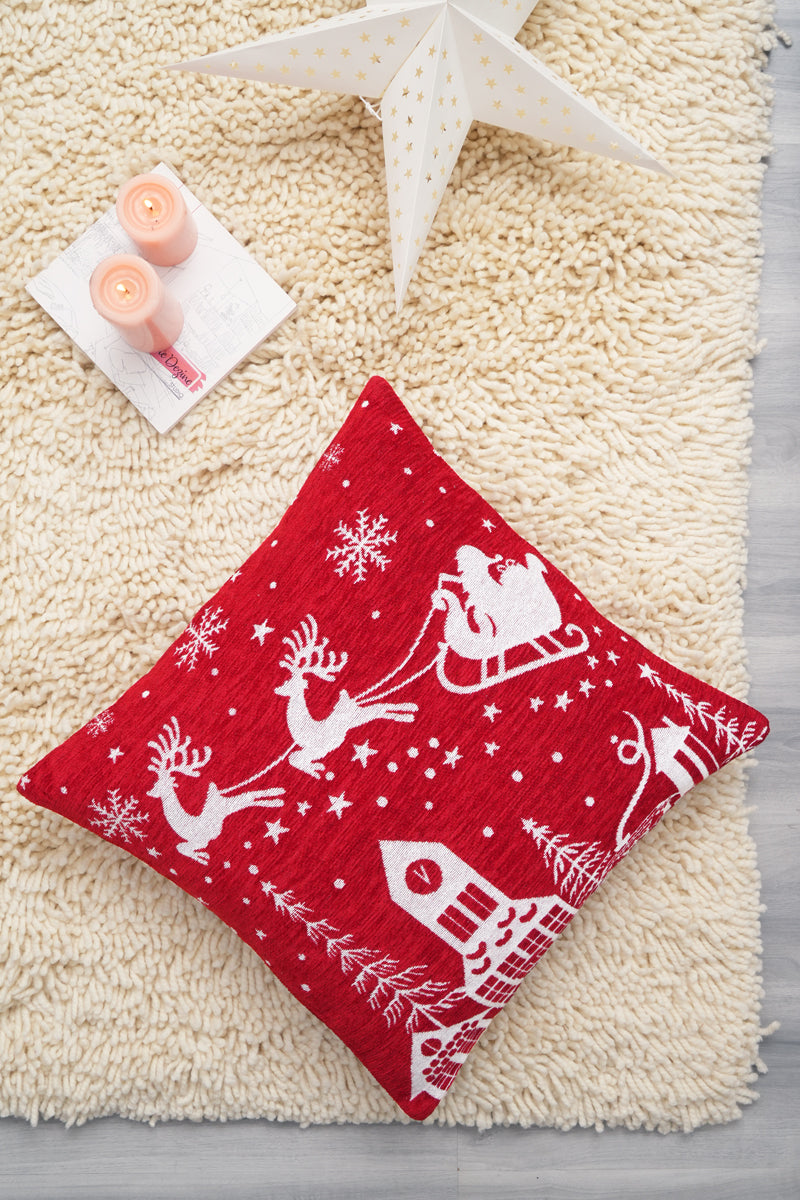 Santa Sleigh Jacquard Woven Cushion ( A Set Of Two Pieces) - FAB NATURA